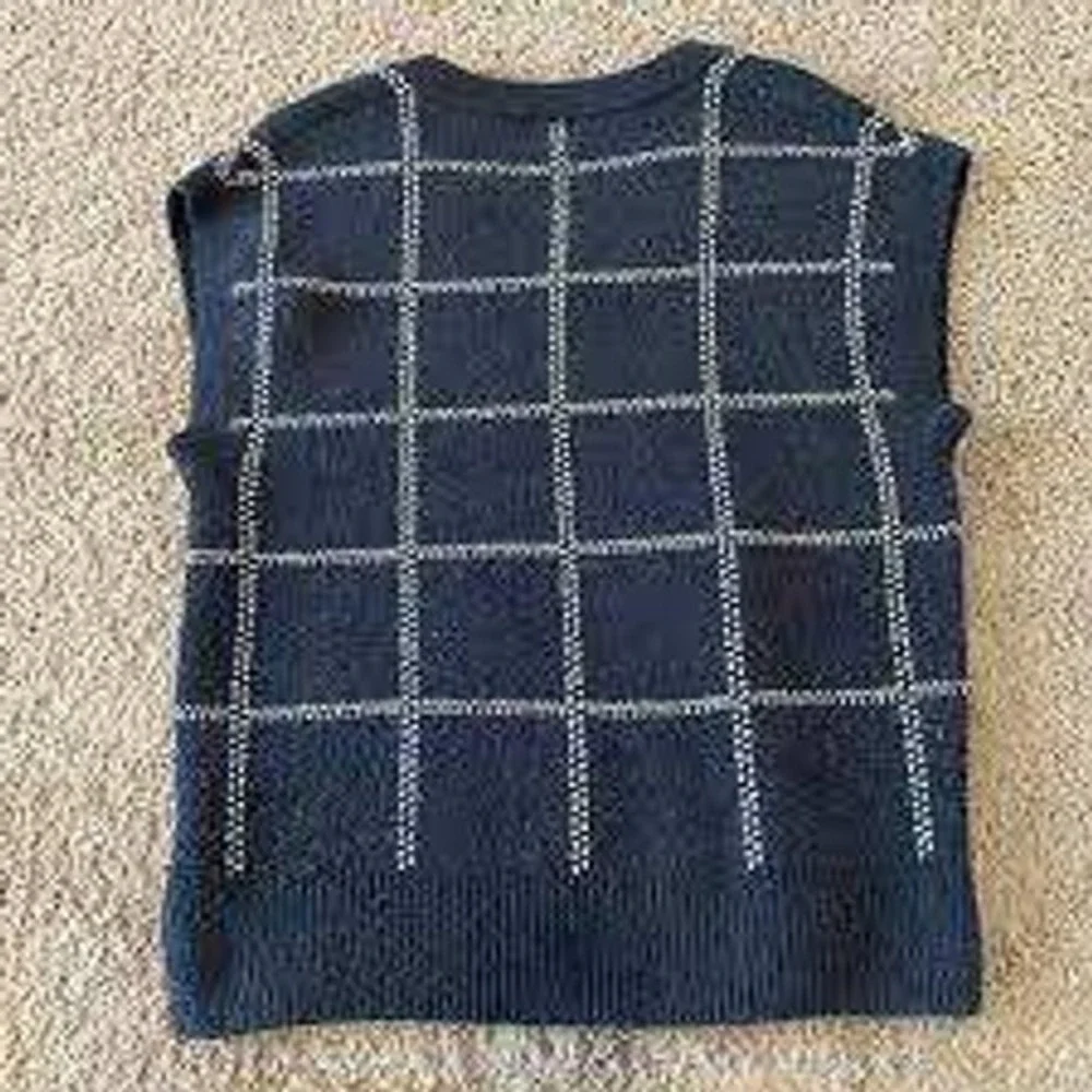 Women's V-Neck Sweater Vest Plaid Check‎ Sleeveless Knit Top MEDIUM